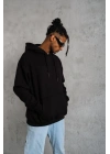 Erkek 3 İplik Pamuklu Kapüşonlu Kanguru Cepli Sweatshirt Hoodie -  Siyah