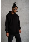 Erkek 3 İplik Pamuklu Kapüşonlu Kanguru Cepli Sweatshirt Hoodie -  Siyah
