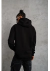 Erkek 3 İplik Pamuklu Kapüşonlu Kanguru Cepli Sweatshirt Hoodie -  Siyah