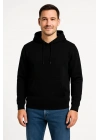 Erkek 3 İplik Pamuklu Kapüşonlu Kanguru Cepli SweatShirt hoodie - Siyah
