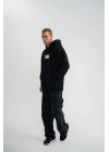 ERKEK 3 İplik Pamuklu Kapüşonlu Patchli Nakışlı Hoodie SweatShirt - Siyah