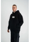 ERKEK 3 İplik Pamuklu Kapüşonlu Patchli Nakışlı Hoodie SweatShirt - Siyah