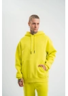 ERKEK 3 İplik Pamuklu Oversize Kapşonlu SweatShirt Hoodie - Sarı