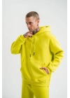 ERKEK 3 İplik Pamuklu Oversize Kapşonlu SweatShirt Hoodie - Sarı