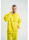 ERKEK 3 İplik Pamuklu Oversize Kapşonlu SweatShirt Hoodie - Sarı