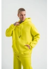 ERKEK 3 İplik Pamuklu Oversize Kapşonlu SweatShirt Hoodie - Sarı