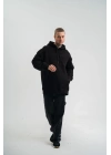 Erkek 3 İplik Pamuklu Oversize Kapüşonlu Nakışlı Hoodie SweatShirt - Siyah