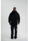 Erkek 3 İplik Pamuklu Oversize Kapüşonlu Nakışlı Hoodie SweatShirt - Siyah