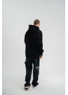 Erkek 3 İplik Pamuklu Oversize Kapüşonlu Nakışlı Hoodie SweatShirt - Siyah