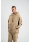 ERKEK 3 iplik Pamuklu Oversize Kapüşonlu Yıkamalı Hoodie SweatShirt - Bej