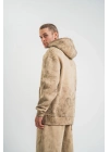 ERKEK 3 iplik Pamuklu Oversize Kapüşonlu Yıkamalı Hoodie SweatShirt - Bej