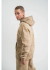 ERKEK 3 iplik Pamuklu Oversize Kapüşonlu Yıkamalı Hoodie SweatShirt - Bej