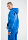 ERKEK 3 İplik Pamuklu Oversize Kapüşonlu Yıkamalı Hoodie SweatShirt - Mavi