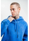 ERKEK 3 İplik Pamuklu Oversize Kapüşonlu Yıkamalı Hoodie SweatShirt - Mavi