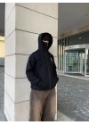 Erkek 3 iplik Samuray kapüşonlu ZIP Fermuarlı SweatShirt Hoodie - Siyah