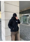 Erkek 3 iplik Samuray kapüşonlu ZIP Fermuarlı SweatShirt Hoodie - Siyah