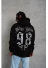 Erkek 98 Baskılı Kapüşonlu 3 iplik pamuklu hoodie Sweatshirt - Siyah