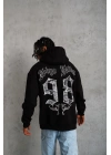 Erkek 98 Baskılı Kapüşonlu 3 iplik pamuklu hoodie Sweatshirt - Siyah