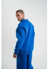 Erkek Açık Yakalı Oversize 3 İplik Pamuklu Sweatshirt - Mavii