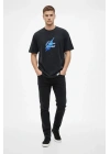 Erkek Asit Yıkamalı Oversize Tişört Bisiklet Yaka Kısa Kol T-shirt - Siyah