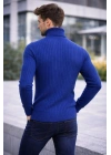 Erkek Balıkçı Yaka Boğazlı Triko Kazak Kalın Fitilli Regular Fit - İndigo