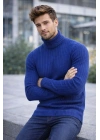 Erkek Balıkçı Yaka Boğazlı Triko Kazak Kalın Fitilli Regular Fit - İndigo