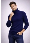 Erkek Balıkçı Yaka Boğazlı Triko Kazak Kalın Fitilli Regular Fit - Lacivert