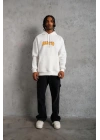 Erkek Baskılı Kapüşonlu 3 iplik pamuklu hoodie Sweatshirt - Beyaz