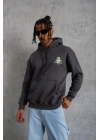 Erkek Baskılı Kapüşonlu 3 iplik pamuklu hoodie Sweatshirt - Gri