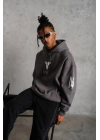Erkek Baskılı Kapüşonlu 3 iplik pamuklu Hoodie Sweatshirt - Gri