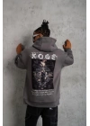 Erkek Baskılı Kapüşonlu 3 iplik pamuklu Hoodie Sweatshirt - Gri