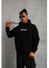 Erkek Baskılı Kapüşonlu 3 iplik pamuklu hoodie Sweatshirt - Siyah