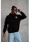 Erkek Baskılı Kapüşonlu 3 iplik pamuklu hoodie Sweatshirt - Siyah