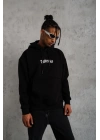Erkek Baskılı Kapüşonlu 3 iplik pamuklu hoodie Sweatshirt - Siyah
