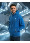 Erkek Baskılı Kapüşonlu Cepli Hoodie 3 İplik Pamuklu Sweatshirt - Saks Mavisii