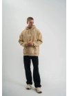 Erkek Baskılı Kapüşonlu Oversize 3 İplik Pamuklu SweatShirt Hoodie - Füme