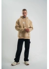 Erkek Baskılı Kapüşonlu Oversize 3 İplik Pamuklu SweatShirt Hoodie - Füme