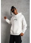 Erkek Baskılı Kapüşonlu ve Kanguru Cepli Sweatshirt hoodie - Beyaz