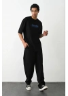 Erkek Baskılı Oversize  Kısa kol T-Shirt - Siyah