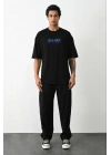 Erkek Baskılı Oversize  Kısa kol T-Shirt - Siyah