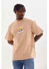 Erkek Baskılı T-Shirt Kısa Kol Bisiklet Yaka Rahat Kalıp Tişört - Bej