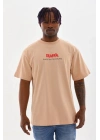 Erkek Baskılı T-Shirt Kısa Kol Bisiklet Yaka Rahat Kalıp Tişört  - Bej