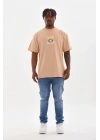Erkek Baskılı T-Shirt Kısa Kol Bisiklet Yaka Rahat Kalıp Tişört - Bej