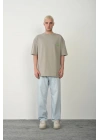 Erkek Baskılı T-Shirt Kısa Kol Bisiklet Yaka Rahat Kalıp Tişört  - Boyalı Gri