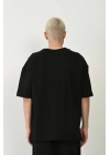 Erkek Baskılı T-Shirt Kısa Kol Bisiklet Yaka Rahat Kalıp Tişört - Siyah