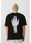 Erkek Baskılı T-Shirt Kısa Kol Bisiklet Yaka Rahat Kalıp Tişört - Siyah