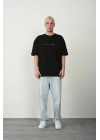 Erkek Baskılı T-Shirt Kısa Kol Bisiklet Yaka Rahat Kalıp Tişört  - Siyah