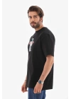 Erkek Baskılı T-Shirt Kısa Kol Bisiklet Yaka Regular Fit Rahat Kalıp Tişört -  Siyah