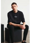 Erkek Baskılı T-Shirt Kısa Kol Bisiklet Yaka Regular Fit Rahat Kalıp Tişört - Siyah