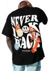 Erkek Baskılı T-Shirt Kısa Kol Bisiklet Yaka Regular Fit Rahat Kalıp Tişört - Siyah